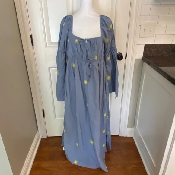 New! Free People Emory Embroidered Sun Midi Dress blue nwot 27068 - Picture 4 of 14